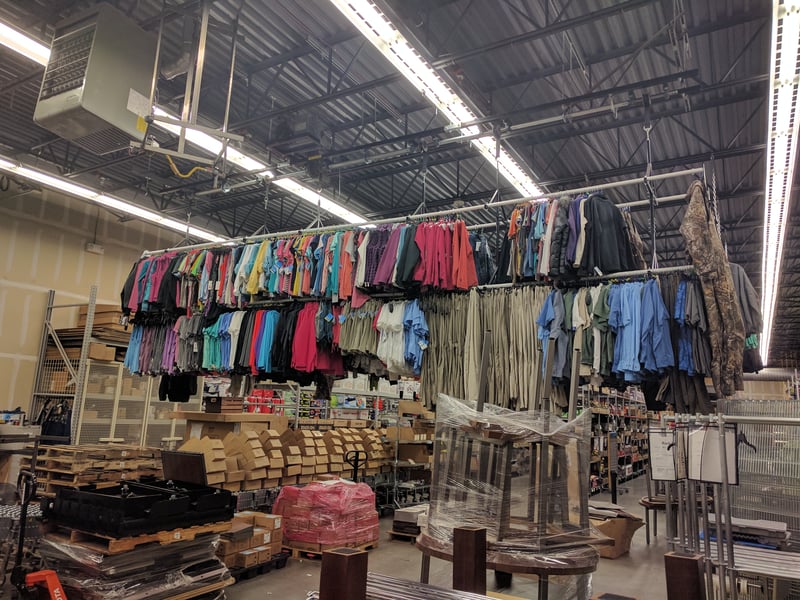 Garment Racks in Warehouse