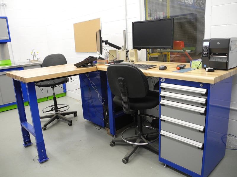 L-Shape workbench with cabinet