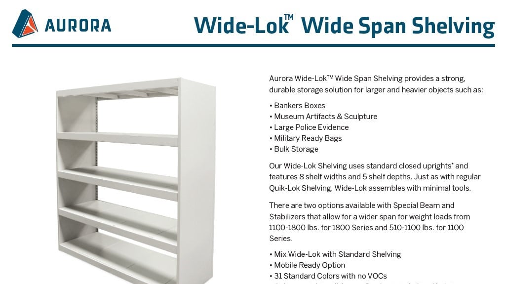 Brochure-Aurora-WideLok Widespan Shelving 2019